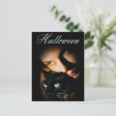 Lady & haar Blue Eyed Cat Halloween Briefkaarten (Staand voorkant)