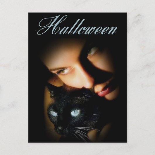 Lady & haar Blue Eyed Cat Halloween Briefkaarten (Voorkant)