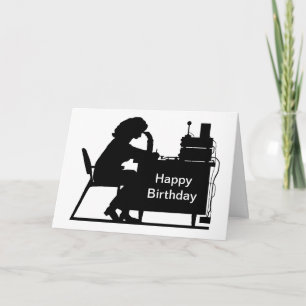Lady Ham Copying Message Silhouette Birthday Card Kaart