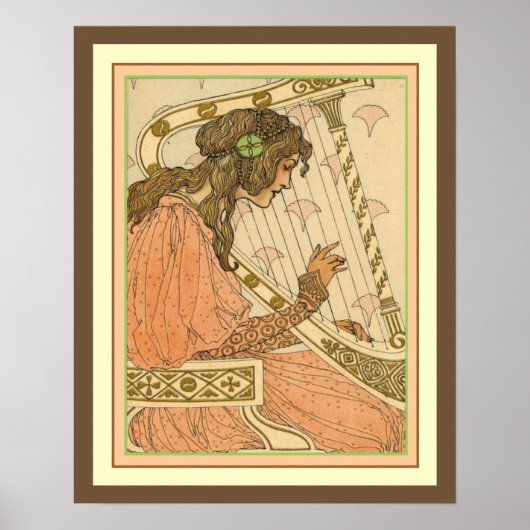 Lady & Harp Art Nouveau Print 16 x 20 (Voorkant)