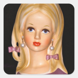 Lady Head Teen Girl Paarse Bows 1960 Vierkante Sticker