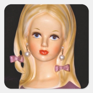 Lady Head Teen Girl Paarse Bows 1960 Vierkante Sticker