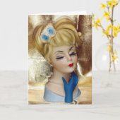 Lady Head Vaas Haar Bloem Blauwe Handschoenen Fanc Kaart (Gele Bloem)