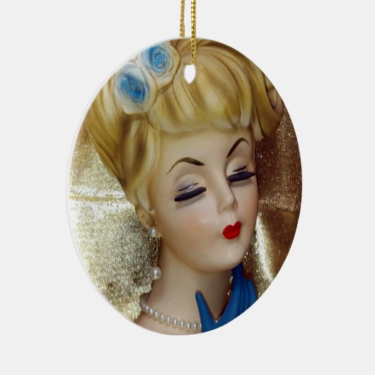 Lady Head Vaas Haar Bloem Blauwe Handschoenen Fanc Keramisch Ornament (Rechts)