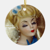 Lady Head Vaas Haar Bloem Blauwe Handschoenen Fanc Keramisch Ornament (Voorkant)