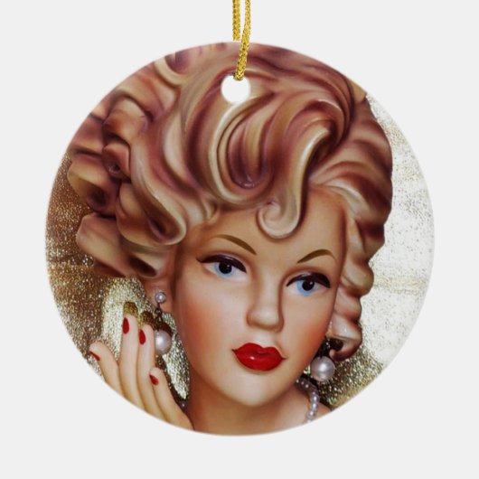 Lady Head Vaas Sassy Spiraal Haar Schoonheid in Zw Keramisch Ornament (Voorkant)