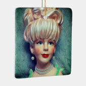  Lady Head Vase Big Bouffant Hair Pearls Keramisch Ornament (Rechts)