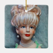 Lady Head Vase Big Bouffant Hair Pearls Keramisch Ornament (Achterkant)