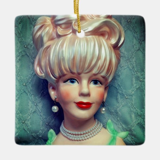  Lady Head Vase Big Bouffant Hair Pearls Keramisch Ornament (Voorkant)
