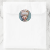 Lady Head Vase Big Bouffant Hair Pearls Ronde Sticker (Tas)