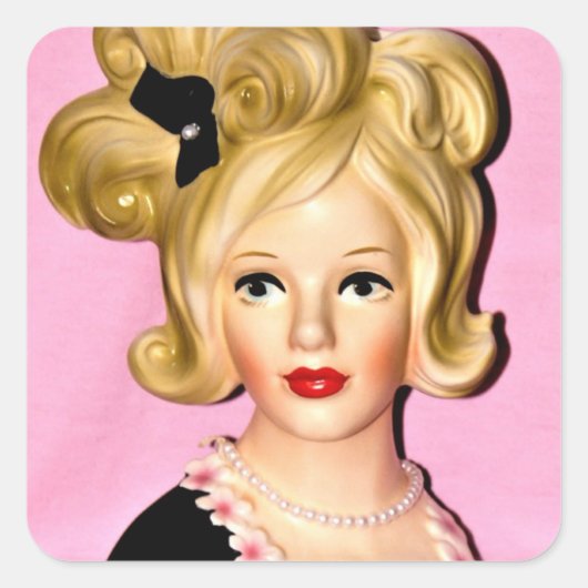  Lady Head Vase Big Wild Hair Vierkante Sticker (Voorkant)