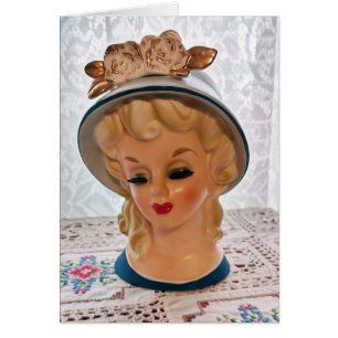 Lady Head Vase Blonde Teen Blue Pet Flower Kaart