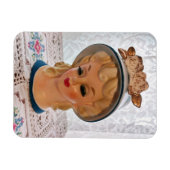 Lady Head Vase Blonde Teen Blue Pet Flower Magneet (Horizontaal)