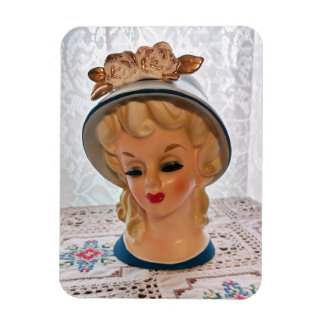 Lady Head Vase Blonde Teen Blue Pet Flower Magneet