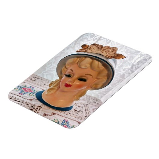 Lady Head Vase Blonde Teen Blue Pet Flower Magneet (Linkerzijde)