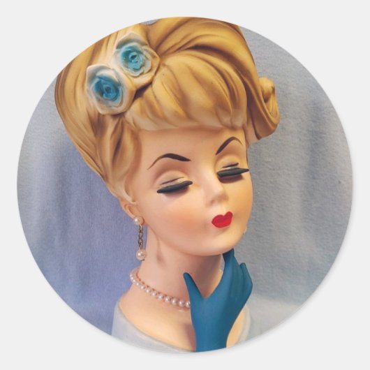  Lady Head Vase Blue Roos en Glove Hand Ronde Sticker (Voorkant)