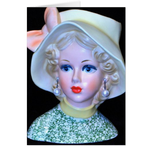  Lady Head Vase Flapper Cloche Pet Kaart (Voorkant)
