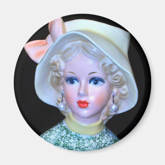 Lady Head Vase Flapper Cloche Pet Magneet (Voorkant)