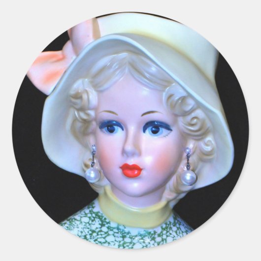  Lady Head Vase Flapper Cloche Pet Ronde Sticker (Voorkant)