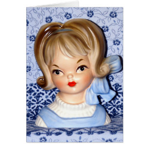 Lady Head Vase Little Girl Blue Bow Kaart