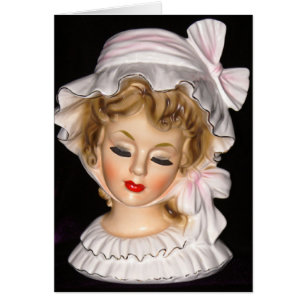  Lady Head Vase Roze Ruffled Bonnet Kaart
