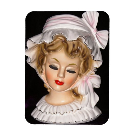  Lady Head Vase Roze Ruffled Bonnet Magneet (Verticaal)