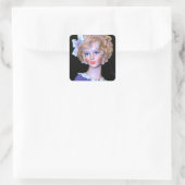  Lady Head Vase Roze Ruffled Bonnet Vierkante Sticker (Tas)