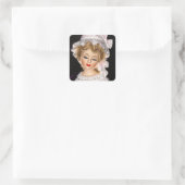  Lady Head Vase Roze Ruffled Bonnet Vierkante Sticker (Tas)