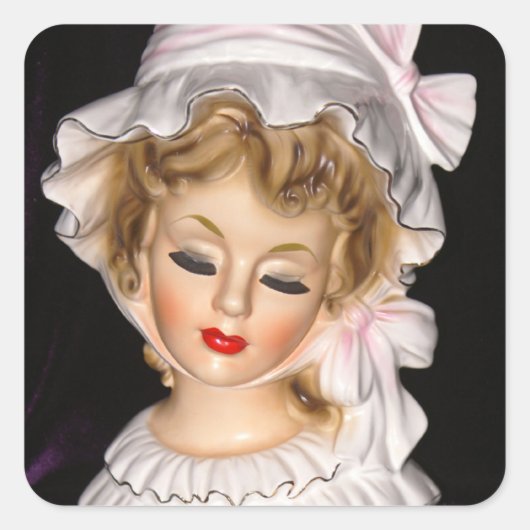  Lady Head Vase Roze Ruffled Bonnet Vierkante Sticker (Voorkant)