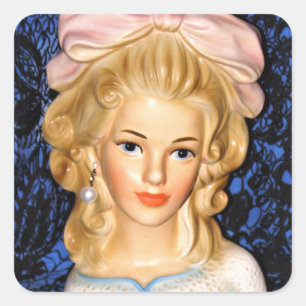 Lady Head Vase Teen Pink Bow 1960 Vierkante Sticker