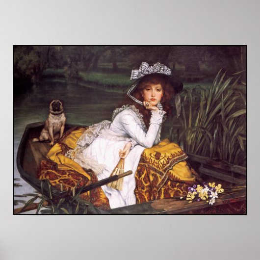 Lady & her Pet Pug in een Boat van James Tissot Poster (Voorkant)