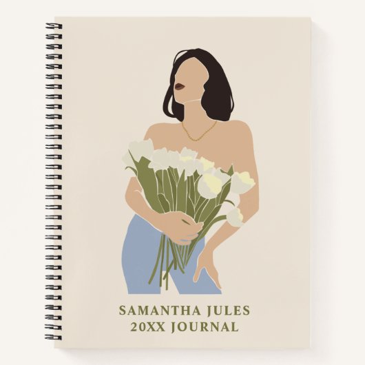 Lady Holding Bouquet van bloemen Green Abstract Ar Notitieboek (Voorkant)