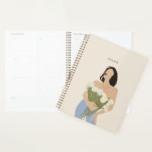 Lady Holding Bouquet van bloemen Green Abstract Ar Planner (Display)