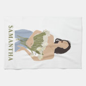 Lady Holding Bouquet van bloemen Green Abstract Ar Theedoek (Horizontaal)