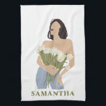 Lady Holding Bouquet van bloemen Green Abstract Ar Theedoek<br><div class="desc">Lady Holding Bouquet van bloemen Green Abstract Art</div>