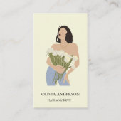 Lady Holding Bouquet van bloemen Green Abstract Ar Visitekaartje (Voorkant)