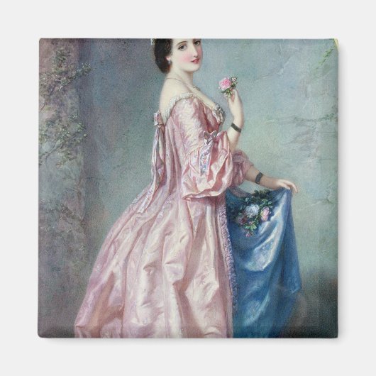 Lady holding Flowers in haar Petticoat Magneet (Voorkant)