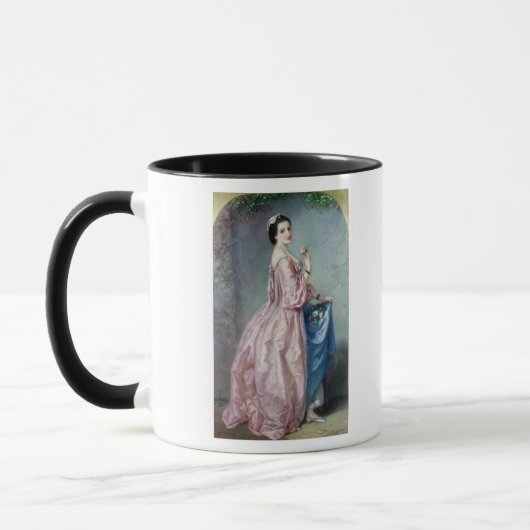 Lady holding Flowers in haar Petticoat Mok (Links)