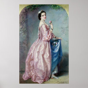 Lady holding Flowers in haar Petticoat Poster