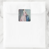Lady holding Flowers in haar Petticoat Vierkante Sticker (Tas)