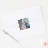 Lady holding Flowers in haar Petticoat Vierkante Sticker (Envelop)