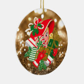 Lady Holding kerstcadeautjes Gold Bokeh Keramisch Ornament (Rechts)