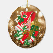 Lady Holding kerstcadeautjes Gold Bokeh Keramisch Ornament (Links)