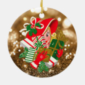 Lady Holding kerstcadeautjes Gold Bokeh Keramisch Ornament (Achterkant)