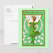 Lady Holding Shamrock  St Patricks Day Briefkaart (Voorkant / Achterkant)
