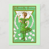 Lady Holding Shamrock  St Patricks Day Briefkaart (Voorkant)