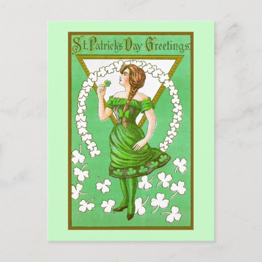Lady Holding Shamrock  St Patricks Day Briefkaart (Voorkant)