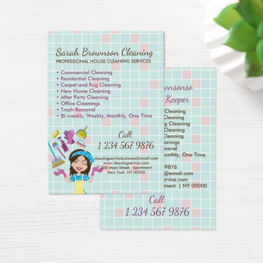 Lady HouseKeeper Schoonmaak Displaykaarten Visitekaartje (Bureau)