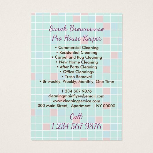 Lady HouseKeeper Schoonmaak Displaykaarten Visitekaartje (Achterkant)