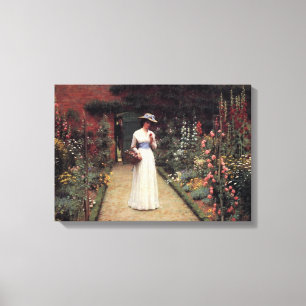 Lady in a Garden Schilderij van Leighton Canvas Afdruk